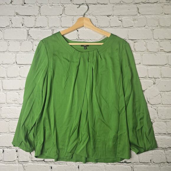 Talbots Petite Silk Parakeet Green Pleated Accent Relaxed Fit Blouse Size 12P - Picture 1 of 11